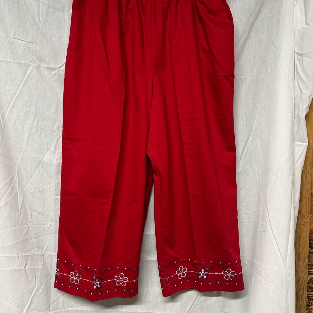 Womens Red Embroidered Pants